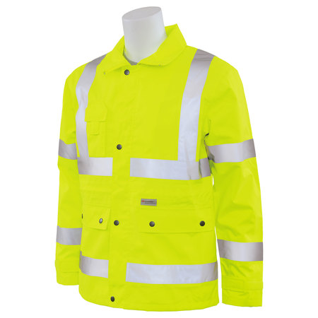 Erb Safety Rain Coat, Reflective Trim, HiViz, Lime, 3XL 61484