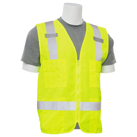 Erb Safety Safety Vest, Zipper, Hi-Viz, Lime, M 61200