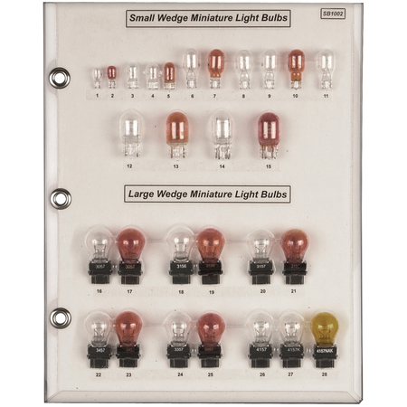 DISCO Wedge Type Bulb Sample Board Sizes/Amperage SB1002