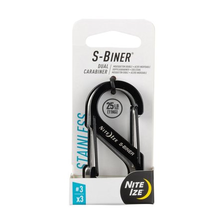 NITE IZE S-BINER® STAINLESS STEEL DUAL CARABINER, Stainless Steel, Black/Silver SB3-A1-3R3