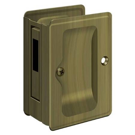DELTANA Hd Pocket Lock, Adj, 3-1/4" X 2 1/4" Sliding Door Rcvr Antique Brass SDAR325U5