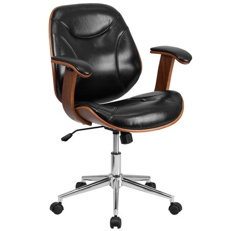 Flash Furniture Contemporary Chair, Leather, 19" to 22" Height, Fixed Arms, Black SD-SDM-2235-5-BK-GG