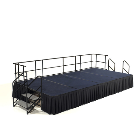 NATIONAL PUBLIC SEATING Stage Pack, 8 Ft.x16 Ft.x24"H, Blue Carpet, Box Pleat Black Skirting SG482404C-04-SB10