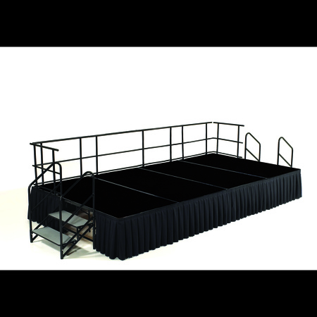 NATIONAL PUBLIC SEATING Stage Package, 8 Ft.x12 Ft.x24"H, Black Carpet, Box Pleat Black Skirting SG362404C-10-SB10