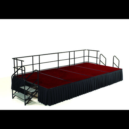 NATIONAL PUBLIC SEATING Stage Pack, 8 Ft.x16 Ft.x24"H, Red Carpet, Box Pleat Black Skirting SG482404C-40-SB10