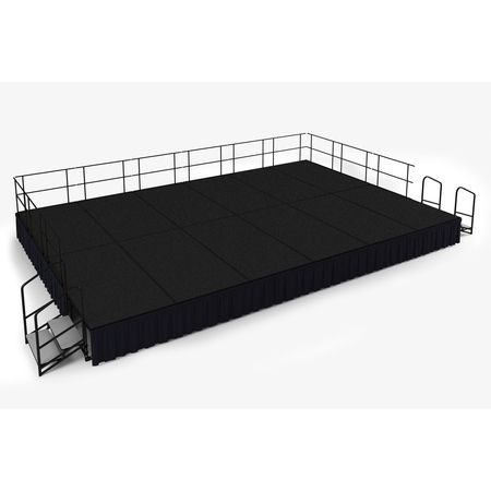 NATIONAL PUBLIC SEATING Stage Pack, 16Ft.x24Ft.x24"H, Black Carpet, Shirred Pleat Black Skirting SG482412C-10-SS10