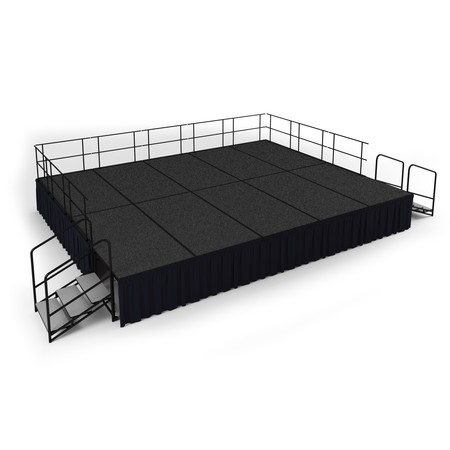 NATIONAL PUBLIC SEATING Stage Pack, 16 Ft.x20 Ft.x32"H, Gray Carpet, Shirred Pleat Black Skirting SG483210C-02-SS10
