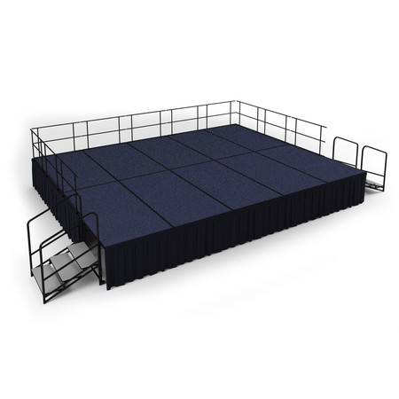 NATIONAL PUBLIC SEATING Stage Pack, 16 Ft.x20 Ft.x32"H, Blue Carpet, Shirred Pleat Black Skirting SG483210C-04-SS10