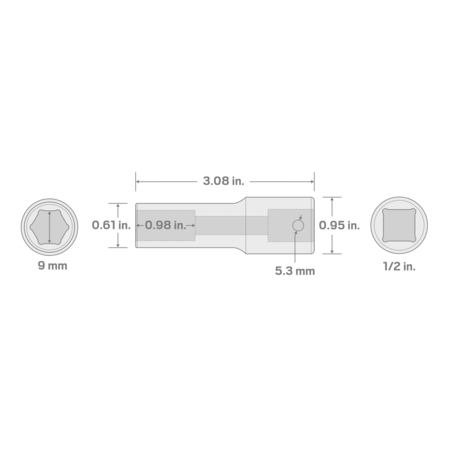 Tekton 1/2 Inch Drive x 9 mm Deep 6-Point Impact Socket SID23109