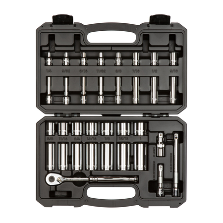 TEKTON 3/8 Inch Drive 6-Point Socket and Ratchet Set, 34-Piece (1/4-1 in.) SKT15101