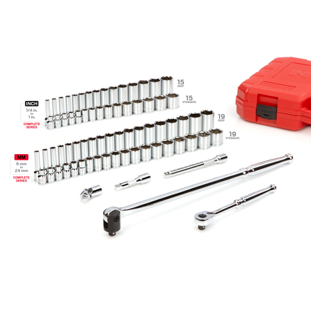 Tekton 3/8 Inch Drive 6-Point Socket and Ratchet Set, 73-Piece (1/4-1 in., 6-24 mm) SKT15311