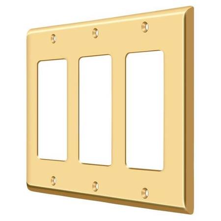 DELTANA Triple Rocker Switch Plate, Number of Gangs: 3 Solid Brass, PVD Polished Brass Finish SWP4740CR003