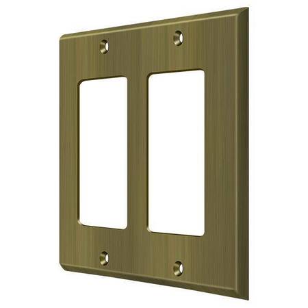 DELTANA Double Rocker Switch Plate, Number of Gangs: 2 Solid Brass, Antique Brass Finish SWP4741U5