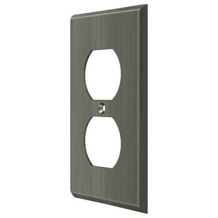 DELTANA Double Outlet Switch Plate, Number of Gangs: 1 Solid Brass, Antique Nickel Finish SWP4752U15A