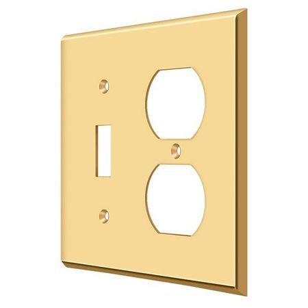 DELTANA Single Switch/Double Outlet Switch Plate, Number of Gangs: 2 Solid Brass, PVD Polished Brass Finish SWP4762CR003