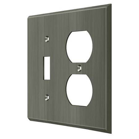 DELTANA Single Switch/Double Outlet Switch Plate, Number of Gangs: 2 Solid Brass, Antique Nickel Finish SWP4762U15A