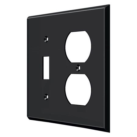 DELTANA Single Switch/Double Outlet Switch Plate, Number of Gangs: 2 Solid Brass, Paint Black Finish SWP4762U19
