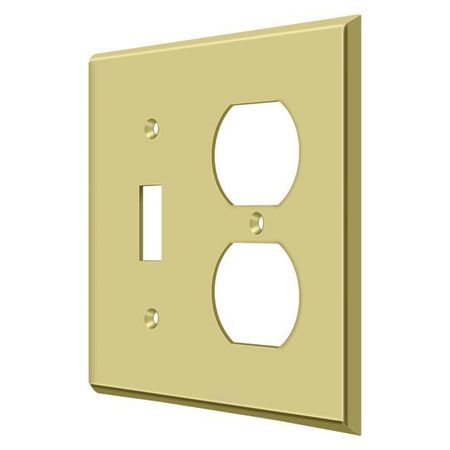 DELTANA Single Switch/Double Outlet Switch Plate, Number of Gangs: 2 Solid Brass, Polished Brass Finish SWP4762U3
