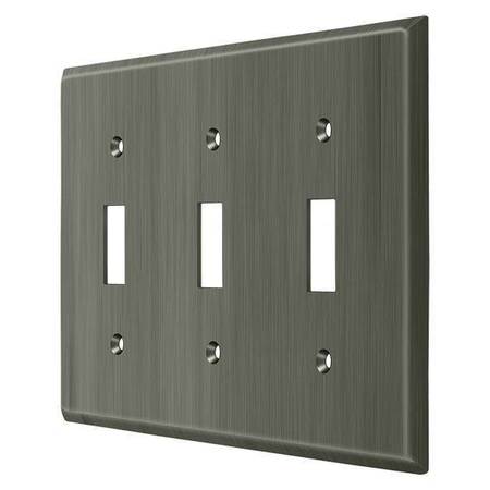 DELTANA Triple Standard Switch Plate, Number of Gangs: 3 Solid Brass, Antique Nickel Finish SWP4763U15A