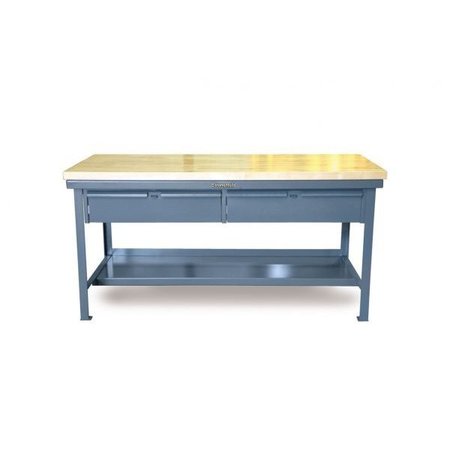 Strong Hold Shop Table, 2 Drawers, Maple Top, 84" W T8436-2DB-MT