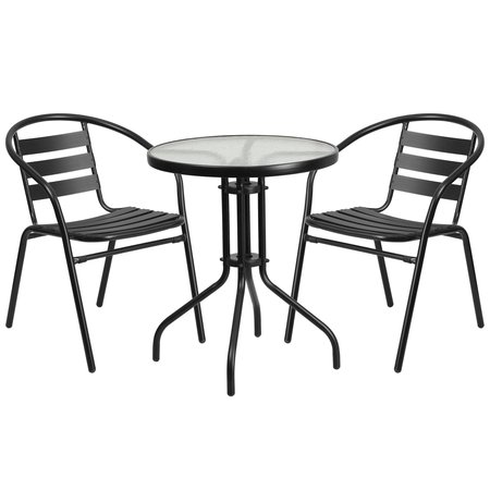 Flash Furniture 23.75" Round Glass Metal Table with 2 Metal Chairs TLH-071RD-017CBK2-GG