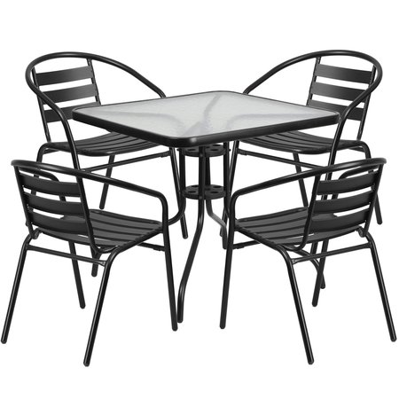 Flash Furniture 31.5" Square Glass Metal Table w/ 4 Metal Chairs TLH-0732SQ-017CBK4-GG