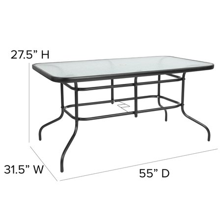 Flash Furniture Rectangle Table, Rctnglr, Tmprd Glss Metal, 31.5"x55", 31.5 W, 55 L, 27.5 H, Glass, Plastic, Steel Top TLH-089-GG