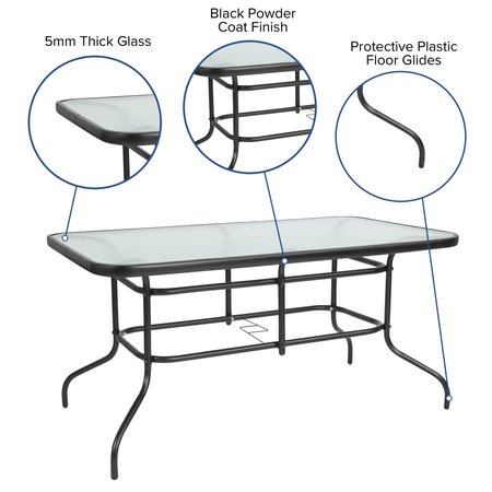 Flash Furniture Rectangle Table, Rctnglr, Tmprd Glss Metal, 31.5"x55", 31.5 W, 55 L, 27.5 H, Glass, Plastic, Steel Top TLH-089-GG