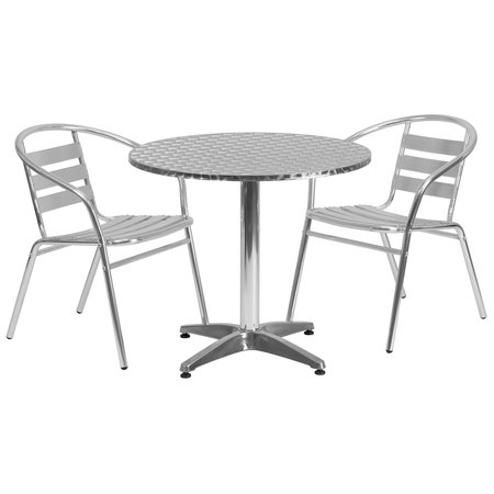 Flash Furniture Round Table Set, 31.5 W, 31.5 L, 27.5 H, Aluminum, Plastic, Stainless Steel Top, Grey TLH-ALUM-32RD-017BCHR2-GG