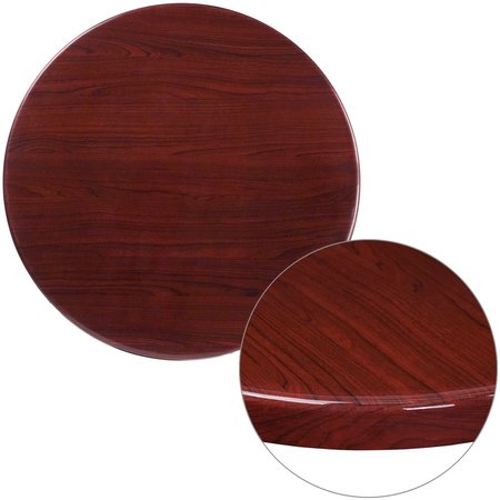 FLASH FURNITURE Round High-Gloss Mahogany Resin Table To TP-MAH-30RD-GG