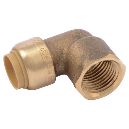 Sharkbite Push-to-Connect, Threaded Female Elbow, 1/2 in Tube Size, Brass, Brass U308LF