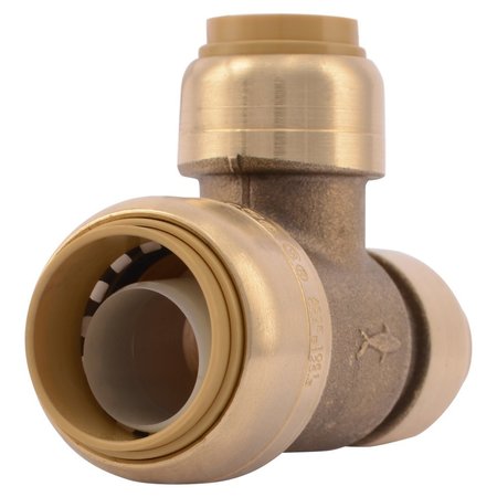 Sharkbite Push-to-Connect Reducing Tee, 3/4 in x 1/2 in x 1/2 in Tube Size, Brass, Brass U454LF
