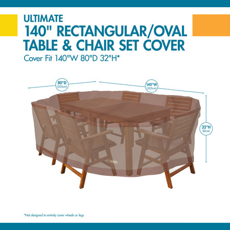 Duck Covers Ultimate Mocha Patio Rectangle Table Set Cover, 140"L x 80"W x 32"H UTO14080