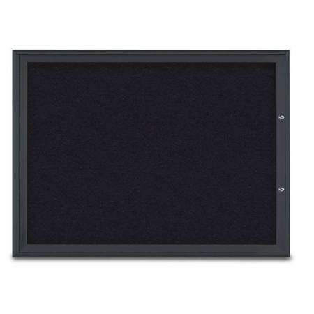 UNITED VISUAL PRODUCTS Single Door Radius Plus Corkboard, 48"X UV8003PLUS1-BLACK-RUBBER