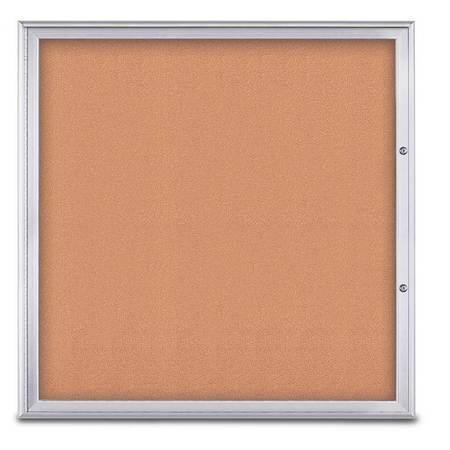 UNITED VISUAL PRODUCTS Single Door Radius Plus Corkboard, 48"X UV8003PLUS48-SATIN-CORK