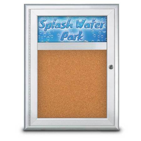 UNITED VISUAL PRODUCTS Single Door Radius Corkboard, Header, 18 UV8010-SATIN-CORK