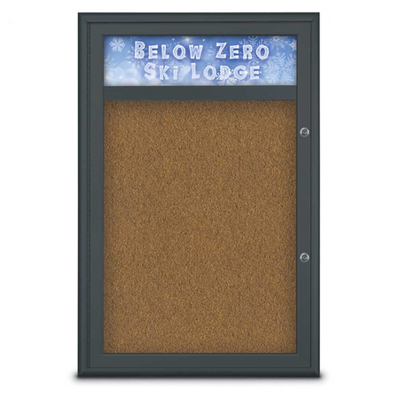 UNITED VISUAL PRODUCTS Single Door Radius Plus Corkboard, Hdr, 24 UV8011PLUS-BLACK-FORBO