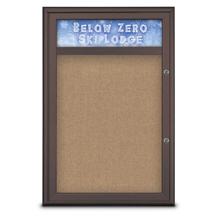 UNITED VISUAL PRODUCTS Single Door Radius Plus Corkboard With H UV8011PLUS-BRONZE-BUFF