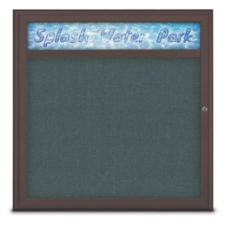 UNITED VISUAL PRODUCTS Single Door Radius Corkboard With Header UV8012-BRONZE-BLSPRU