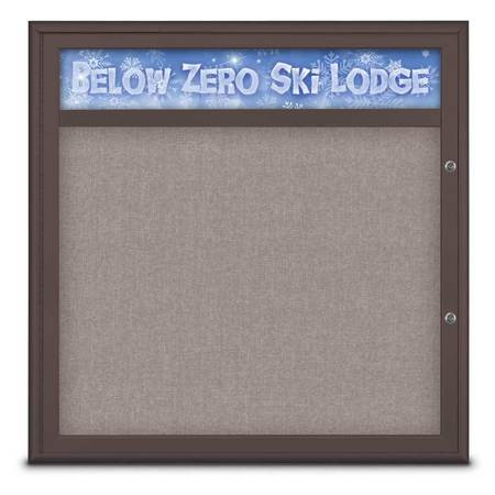 UNITED VISUAL PRODUCTS Single Door Radius Plus Corkboard With H UV8012PLUS-BRONZE-PEARL