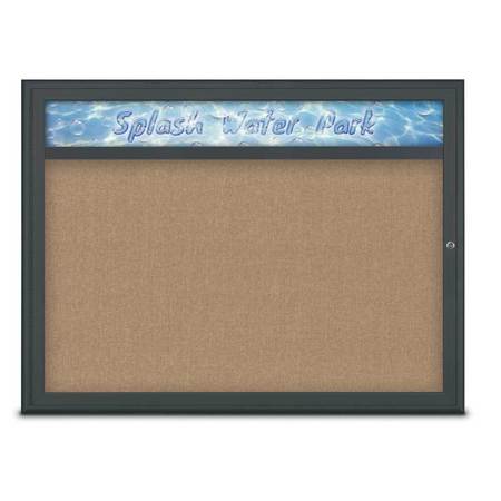 UNITED VISUAL PRODUCTS Single Door Radius Corkboard With Header UV80131-BLACK-BUFF