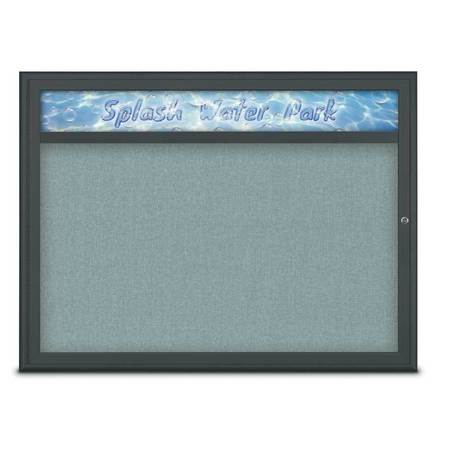 UNITED VISUAL PRODUCTS Single Door Radius Corkboard With Header UV80131-BLACK-CLOUD