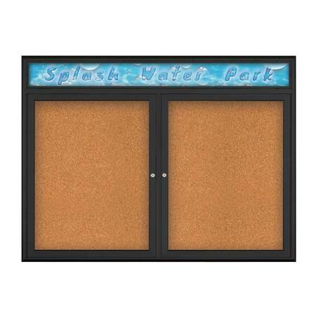 UNITED VISUAL PRODUCTS Double Door Radius Corkboard, Header, 48 UV8013-BLACK-CORK