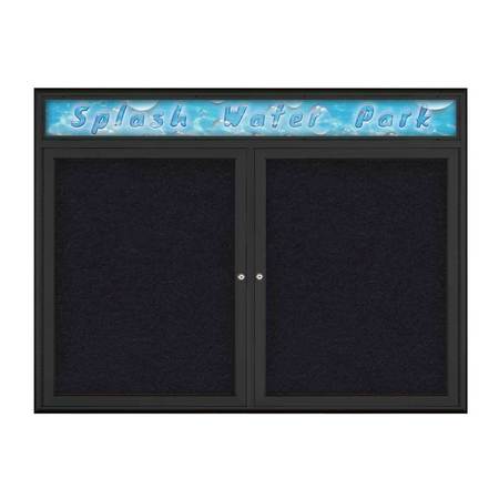 UNITED VISUAL PRODUCTS Double Door Radius Corkboard With Header UV8013-BLACK-RUBBER