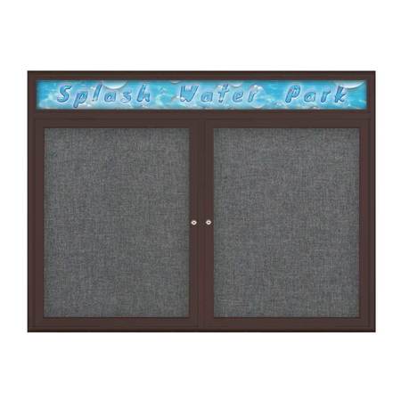 UNITED VISUAL PRODUCTS Double Door Radius Corkboard With Header UV8013-BRONZE-MEDGRY