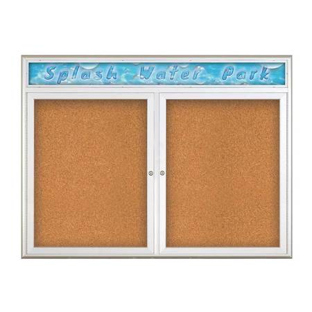 UNITED VISUAL PRODUCTS Double Door Radius Corkboard, Header, 48 UV8013-SATIN-CORK