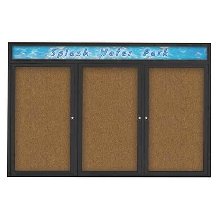 UNITED VISUAL PRODUCTS Triple Door Radius Corkboard, Header, 72 UV80155-BLACK-FORBO