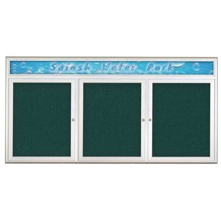 UNITED VISUAL PRODUCTS Triple Door Radius Corkboard With Header, UV8015-SATIN-DRKSPR UV8015-SATIN-DRKSPR