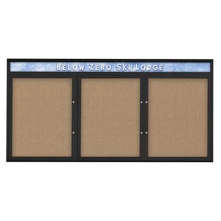 UNITED VISUAL PRODUCTS Triple Door Radius Plus Corkboard With H UV8016PLUS-BLACK-BUFF