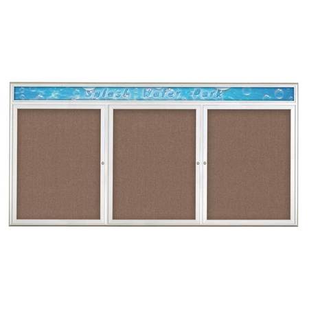 UNITED VISUAL PRODUCTS Triple Door Radius Corkboard With Header UV8016-SATIN-PUMICE